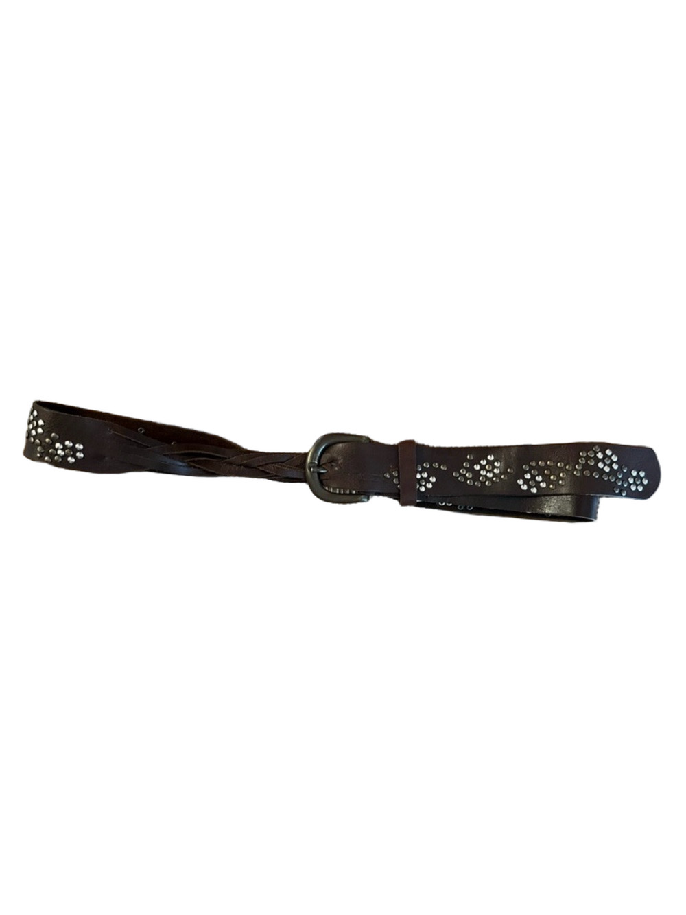 Americanino Studded Braided Dark Brown Leather Belt Size L/G